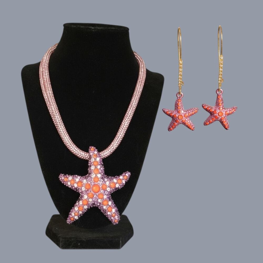 Betsey Johnson Mermaid Starfish Cord Necklace NWT Crystal Ocean Beach Jewelry